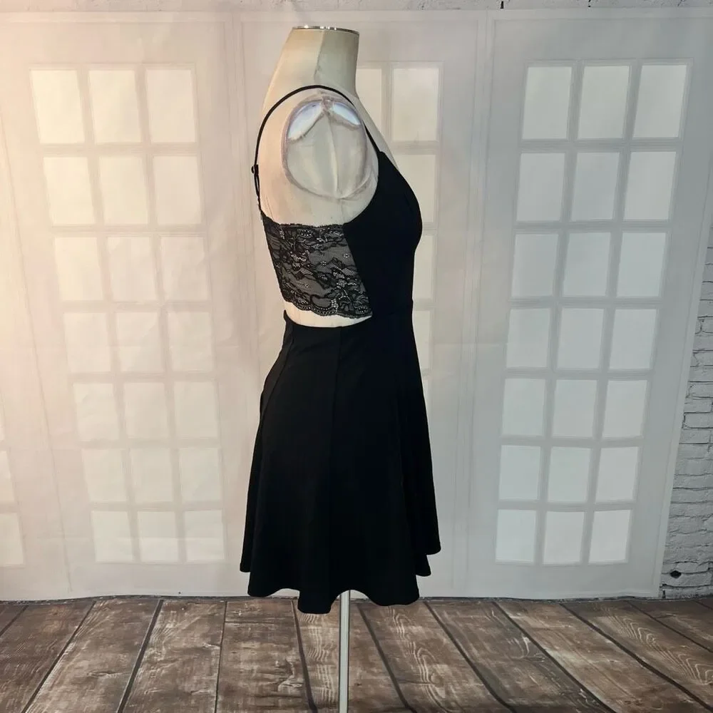 Lush Lulus Black Perfect Evening Lace Skater Mini Dress Small NWT - Picture 7 of 11